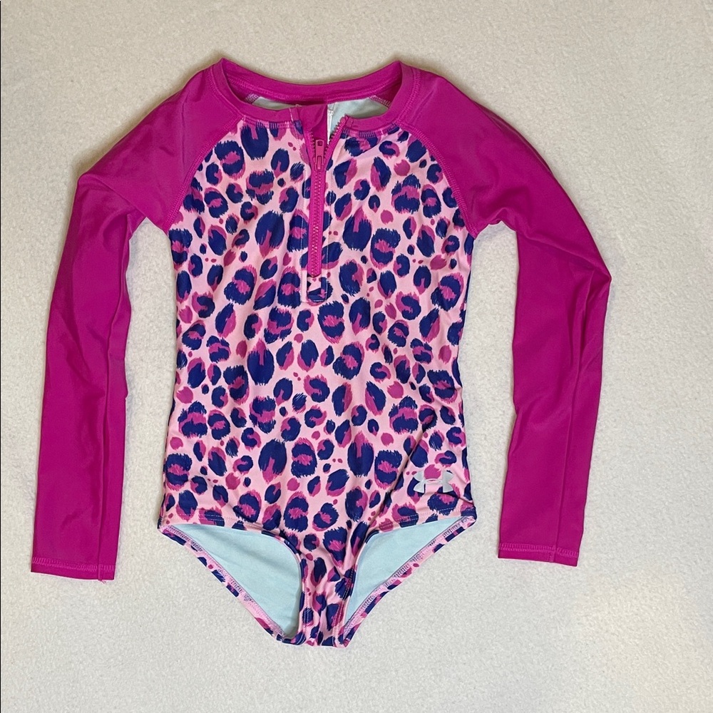 Under Armour Pink and Blue Leopard Kids Rashguard